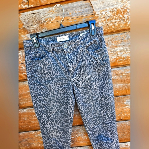 Jessica Simpson Adored Gray Leopard Print Denim Ankle High Rise Jeans Raw Edge - Picture 8 of 11